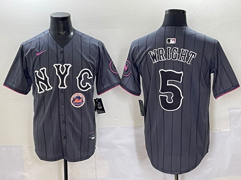 Men 2025 New York Mets 5 Wright Grey Game Nike MLB Jersey style 07